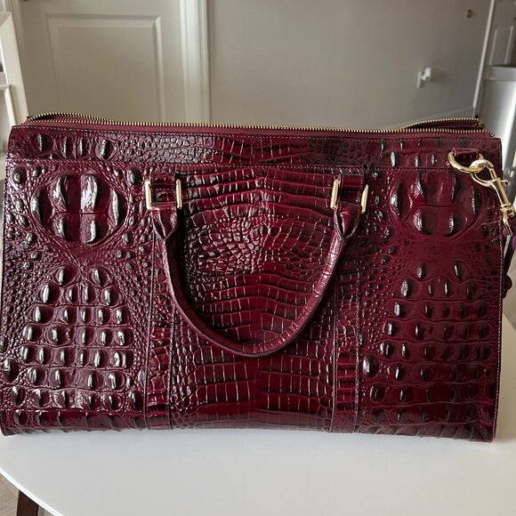 Brahmin Travel Bag | Croc Embossed Leather | Wine Burgundy - Picture 2 of 4